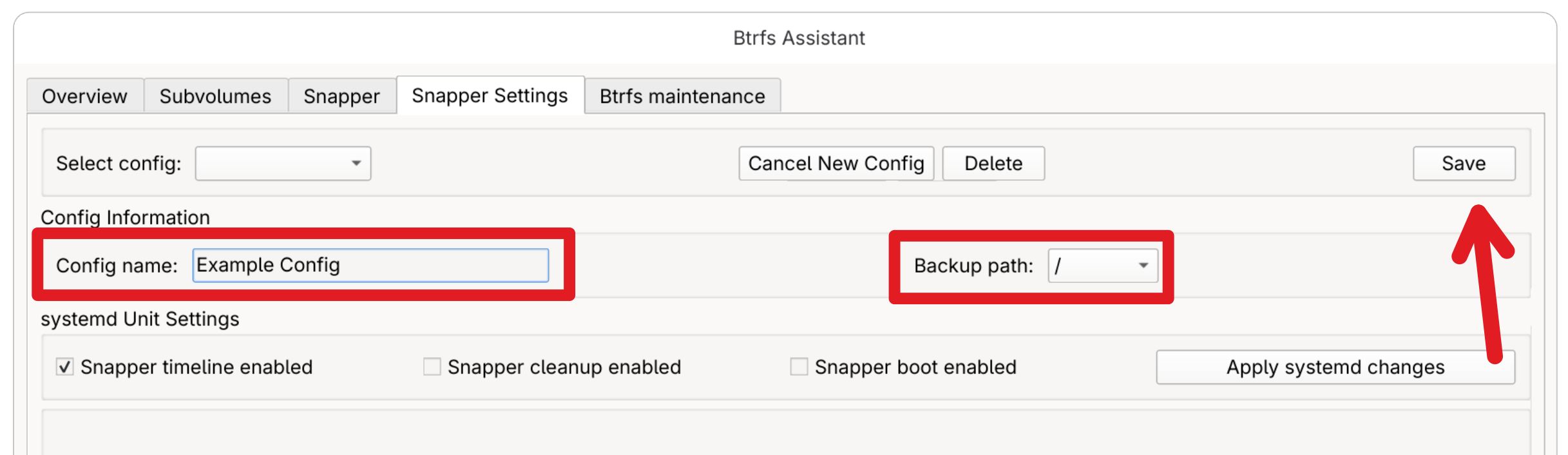 Creating a new Snapper config in btrfs-assistant