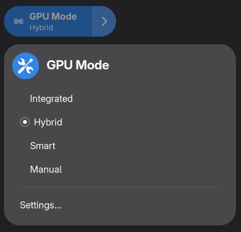 The Cardwire GPU Toggle in the GNOME Quick Settings menu